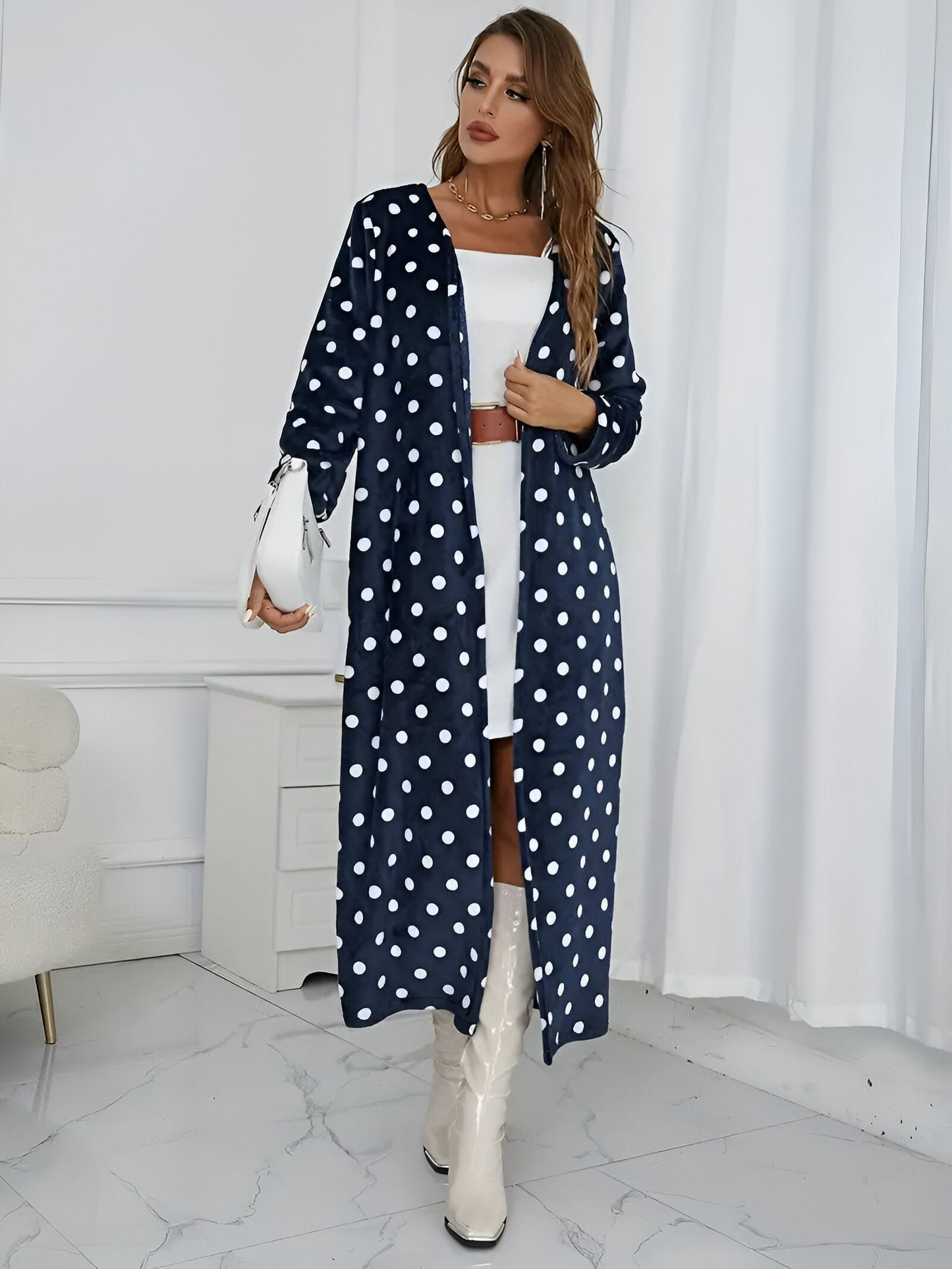 Dames Lang Vest – Zwart-wit Dalmatiërprint, Animal Print, Casual Herfst/Winter