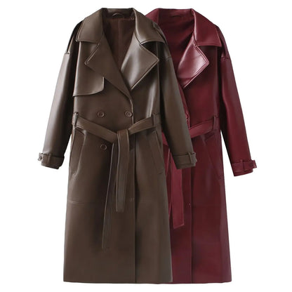 Dames Leren-look Jas – Bordeauxrood Kunstleer (PU), Casual Tussenjas voor Herfst