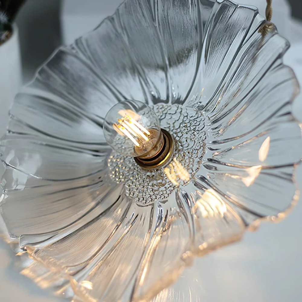 Hængelampe – Glazen Blomsterform i Lilla og Rav til Spisebord eller Stueindretning