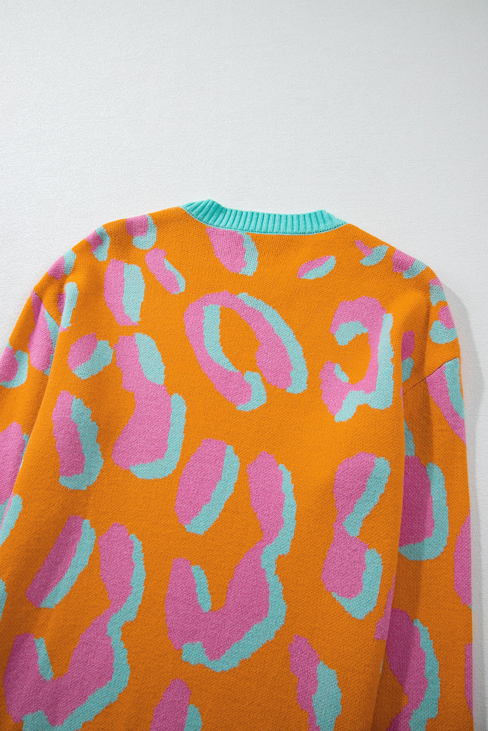 Dames Gebreide Pullover Trui – Oranje Panterprint, Casual voor Herfst en Winter