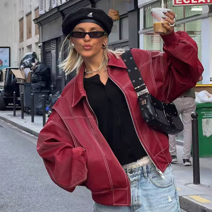 Dames Oversized Bomberjack – Casual Tussenjas voor Lente en Herfst, met Rits en Geribde Boorden