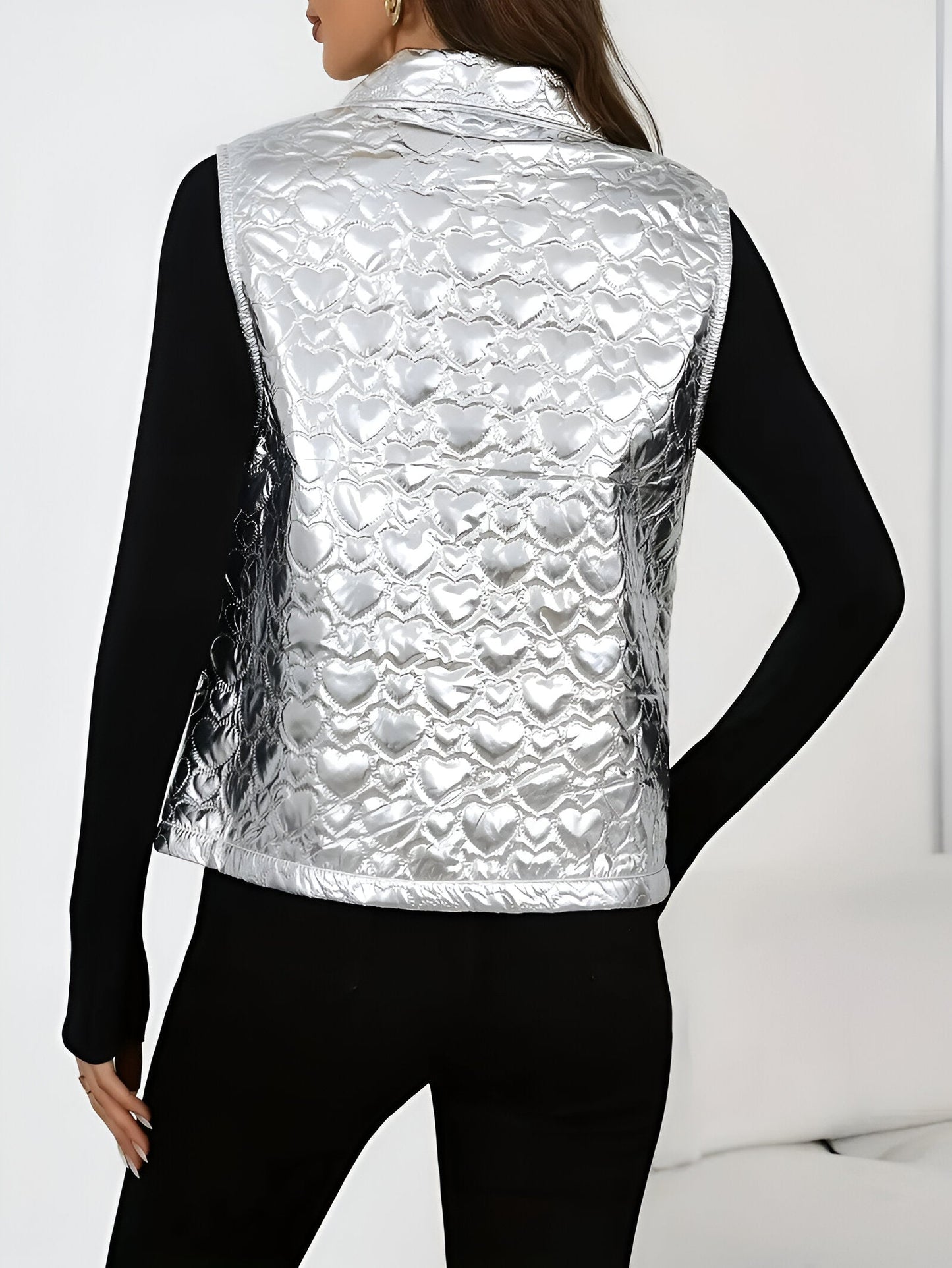 Dames Mouwloos Vest – Hartjesprint, Casual Gilet voor Dagelijks