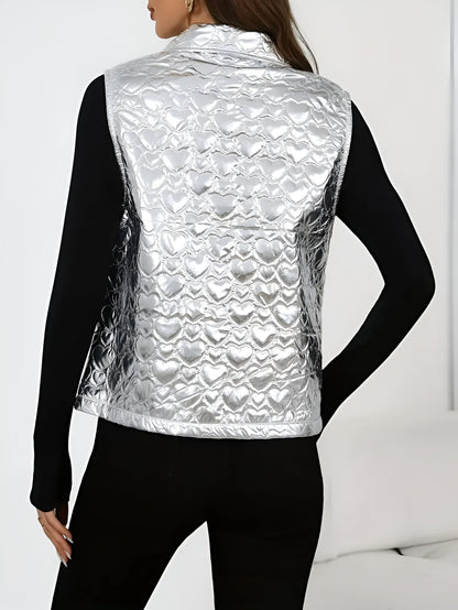 Dames Mouwloos Vest – Hartjesprint, Casual Gilet voor Dagelijks