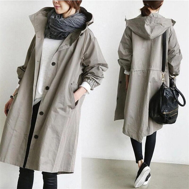 Dames Waterdichte Trenchcoat Regenjas met Capuchon – Tussenjas voor Lente en Herfst