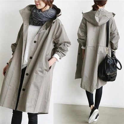 Dames Waterdichte Trenchcoat Regenjas met Capuchon – Tussenjas voor Lente en Herfst