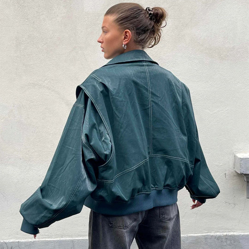 Dames Oversized Bomberjack – Casual Tussenjas voor Lente en Herfst, met Rits en Geribde Boorden