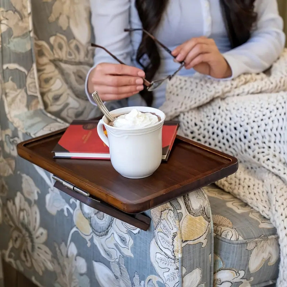 Bamboo Armrest Table – Adjustable, Simple with Space for Snacks and Laptop