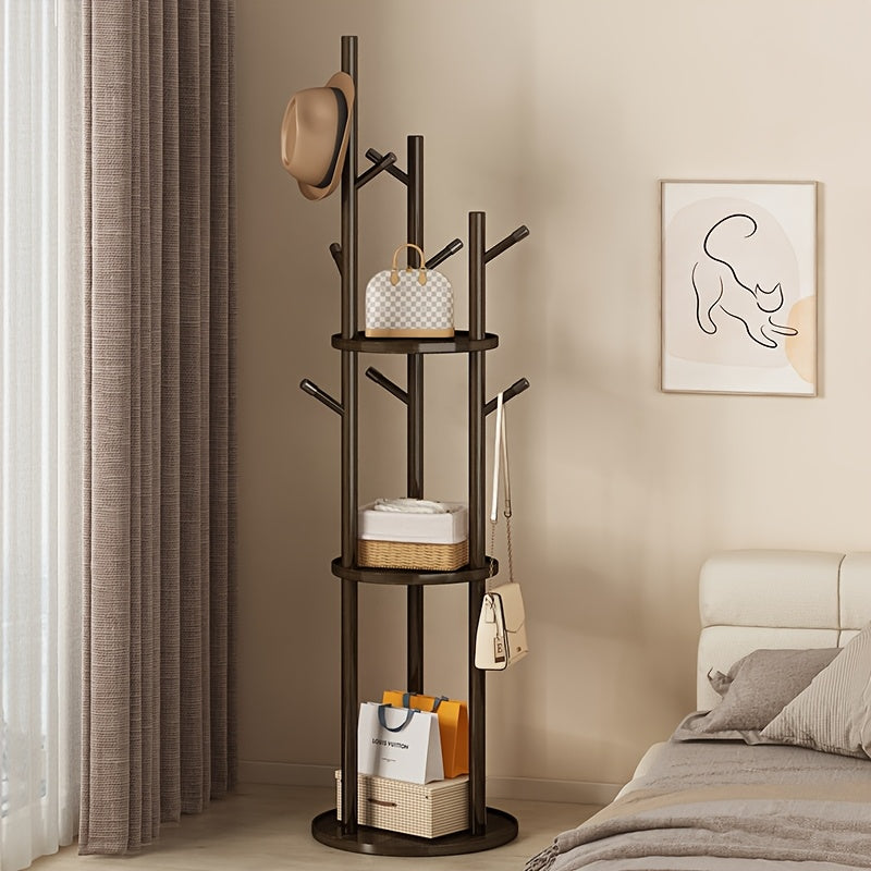 Kledingrek van massief hout – Walnoot, 3 planken & 9 haken, 360° draaibaar, voor de hal of slaapkamer