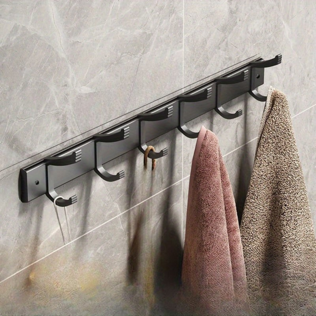 Wall-mounted Clothes Rack – Black Metal, Simple Design for Hallway, Bedroom, or Bathroom