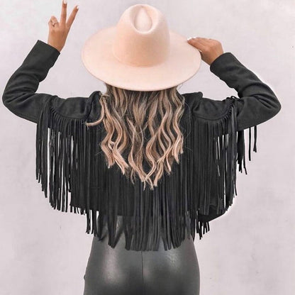 Dames Western Boho Suède Jas met Franjes – Festival Tussenjas voor Lente/Herfst