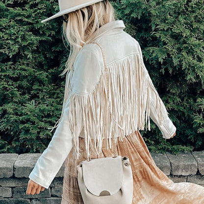 Dames Western Boho Suède Jas met Franjes – Festival Tussenjas voor Lente/Herfst