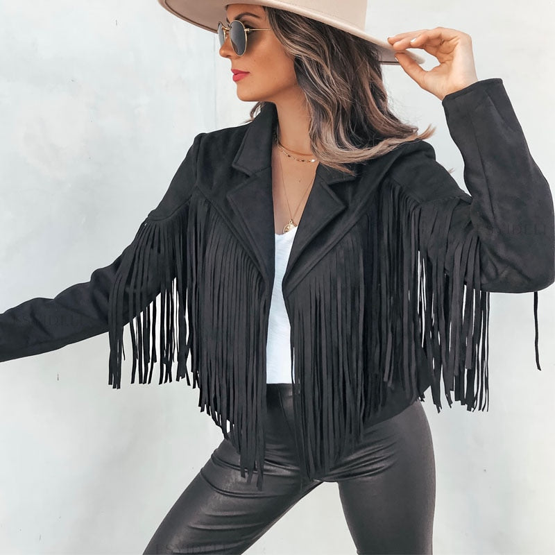 Dames Western Boho Suède Jas met Franjes – Festival Tussenjas voor Lente/Herfst