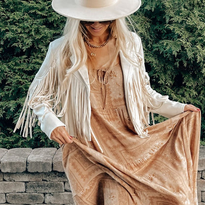 Dames Western Boho Suède Jas met Franjes – Festival Tussenjas voor Lente/Herfst