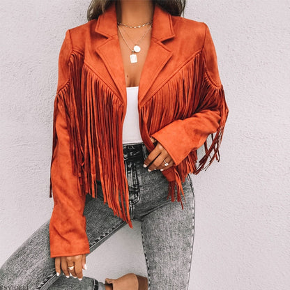 Dames Western Boho Suède Jas met Franjes – Festival Tussenjas voor Lente/Herfst