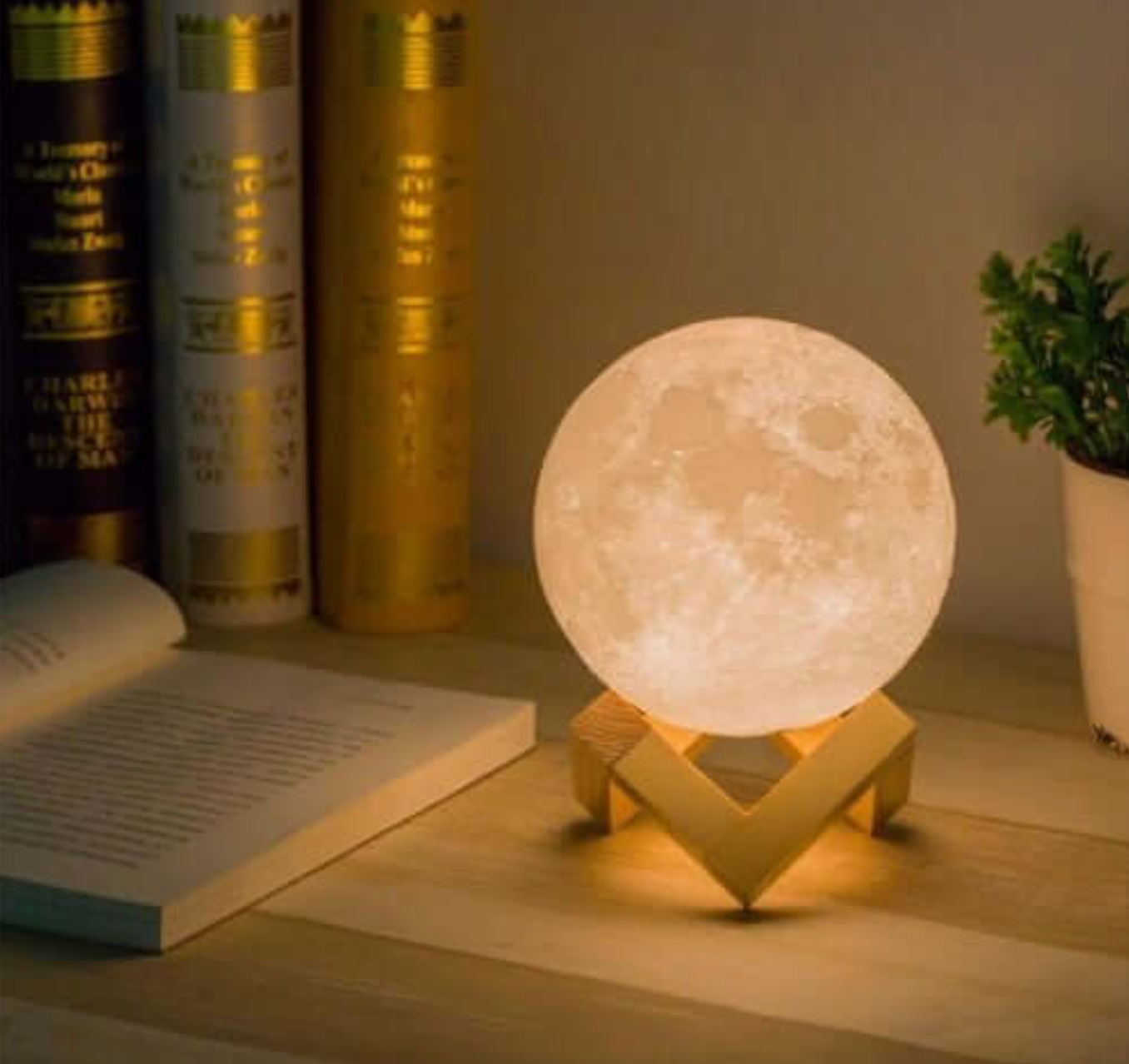 LED-maanlamp – Draadloos, dimbaar met 16 kleuren en houten standaard voor decoratie in de slaapkamer of woonkamer