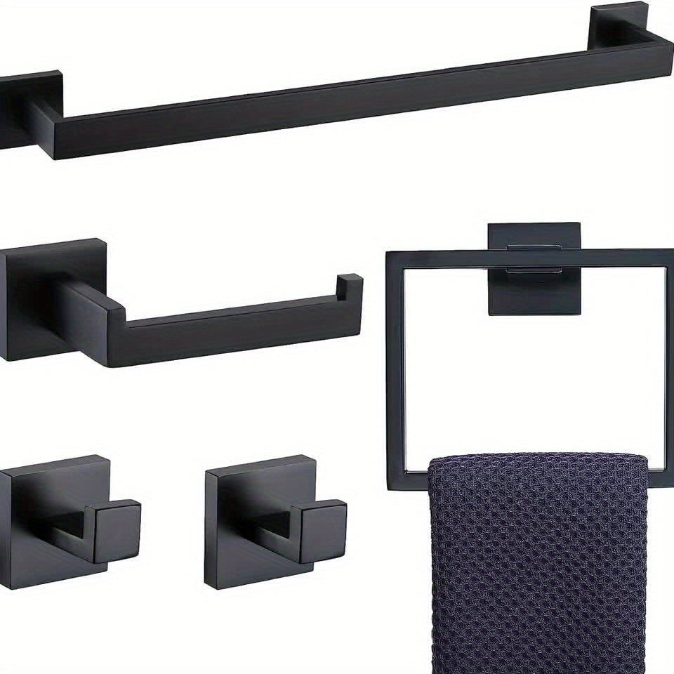Badeværelsessæt – Matsort rustfrit stål, moderne design til organisering i badeværelse eller gæstetoilet