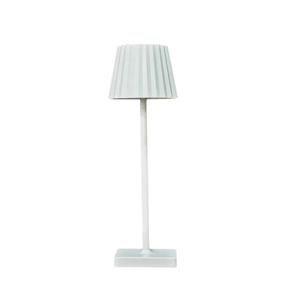 Genopladelig Bordlampe – Antik Metal med Plissé Skærm, Dæmpbar LED til Stue eller Soveværelse