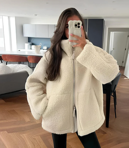 Dames Teddy Fleece Jas – Met rits, Casual tussenjas voor herfst en winter
