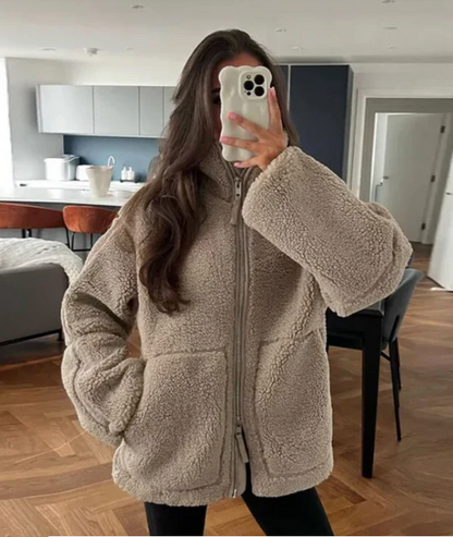 Dames Teddy Fleece Jas – Met rits, Casual tussenjas voor herfst en winter