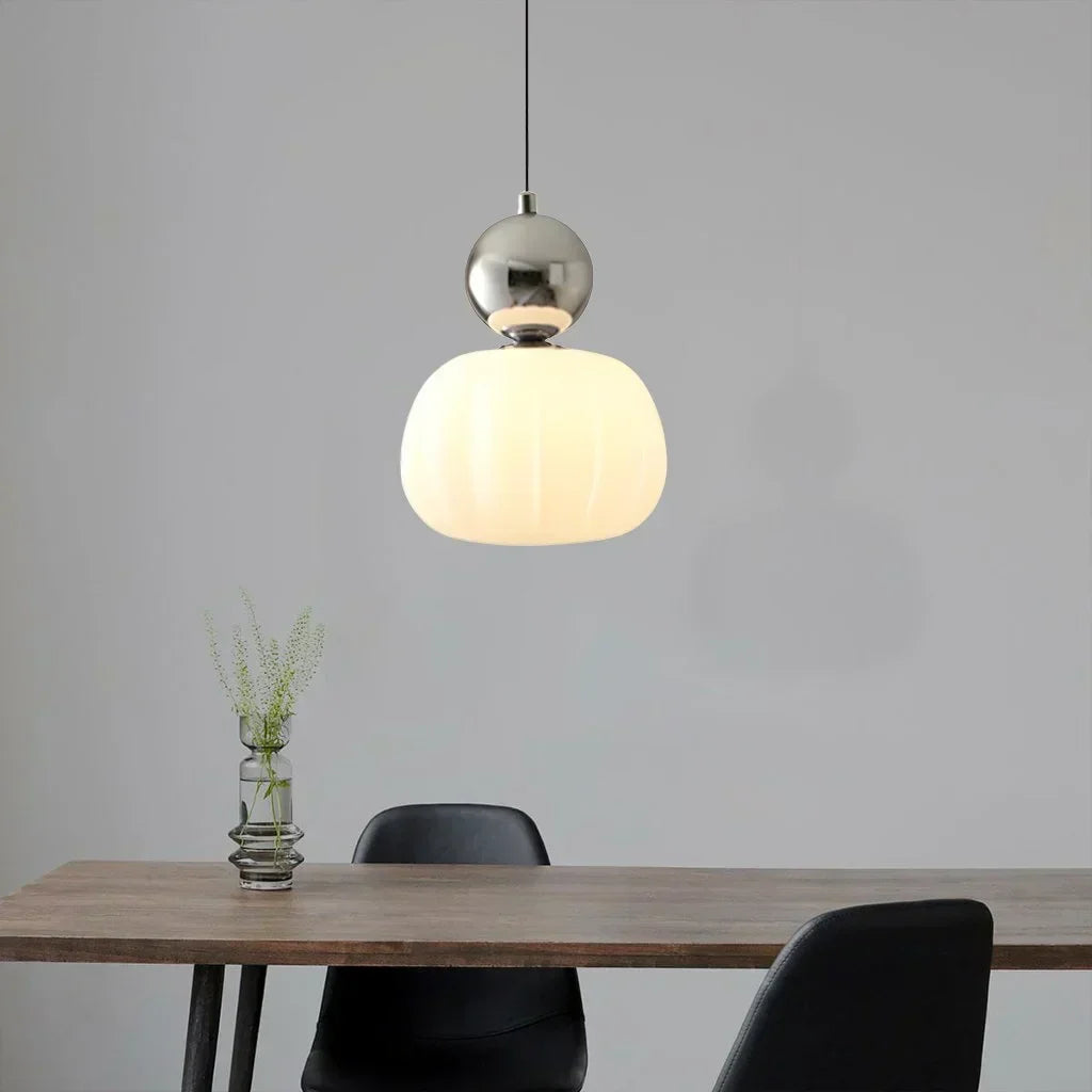 Art Deco-hanglamp – crèmekleurig metaal, Bauhaus-ontwerp voor in de woon- of eetkamer
