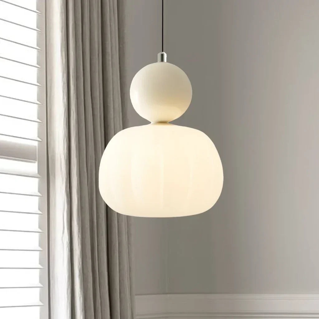 Art Deco Hanging Lamp – Cream-Colored Metal, Bauhaus Design for Living Room or Dining Room Decoration