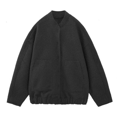 Dames Oversized Wollen Mantel – Ronde Hals (Kraagloos), Met Knopen, Herfst/Winter