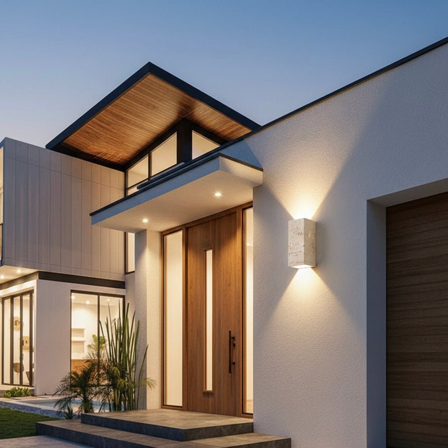 Outdoor Wall Lamp – Yellow Travertine, Modern Design for Terrace, Balcony, or Entryway