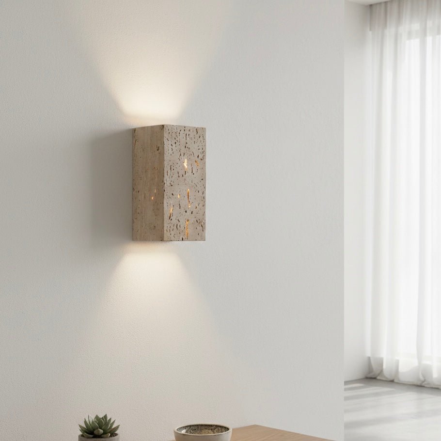 Outdoor Wall Lamp – Yellow Travertine, Modern Design for Terrace, Balcony, or Entryway