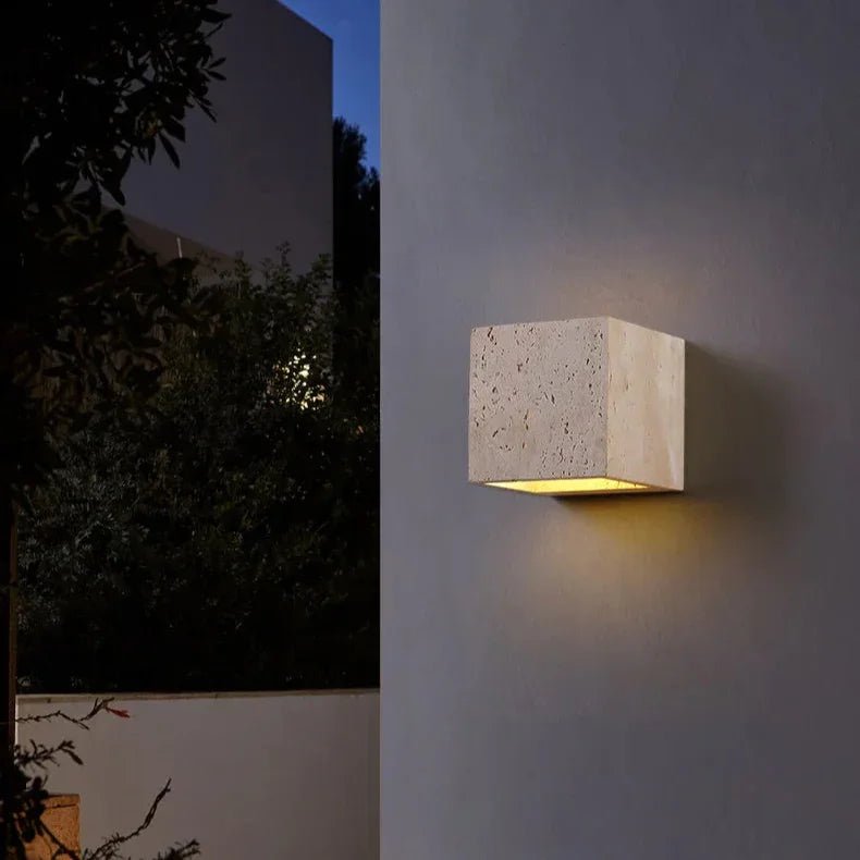 Outdoor Wall Lamp – Yellow Travertine, Modern Design for Terrace, Balcony, or Entryway