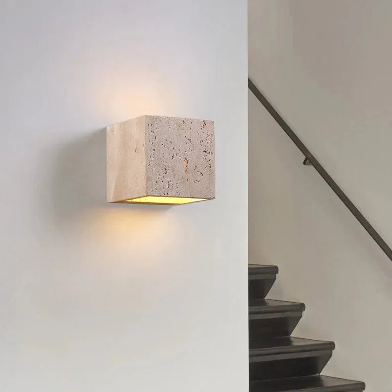 Outdoor Wall Lamp – Yellow Travertine, Modern Design for Terrace, Balcony, or Entryway