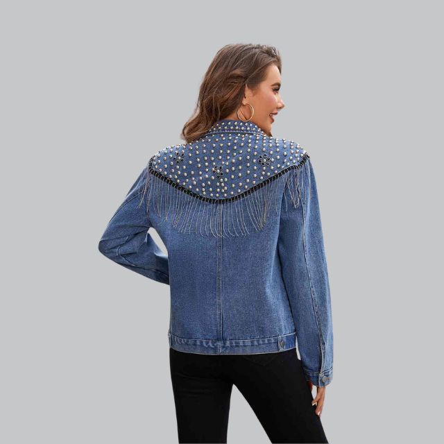 Dames Jeansjack met Parels – Denim Spijkerjasje, Casual en Feest