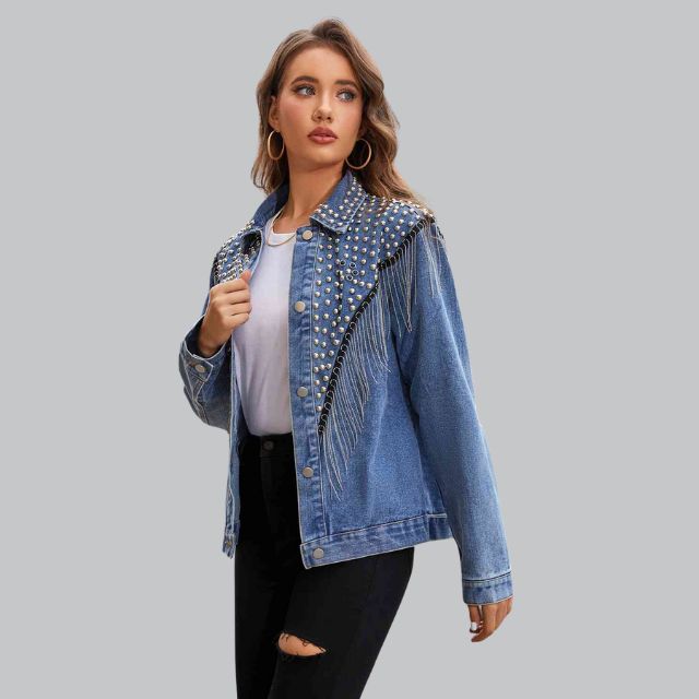 Dames Jeansjack met Parels – Denim Spijkerjasje, Casual en Feest