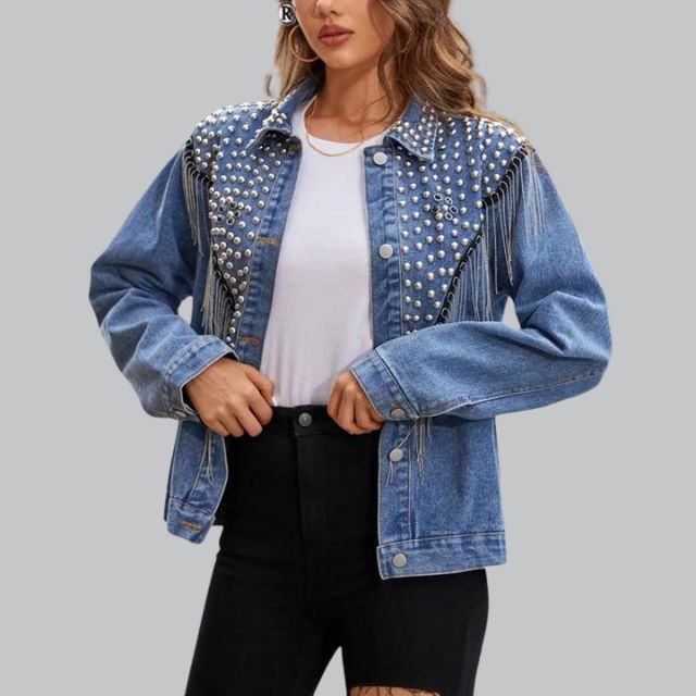 Dames Jeansjack met Parels – Denim Spijkerjasje, Casual en Feest