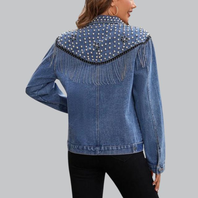 Dames Jeansjack met Parels – Denim Spijkerjasje, Casual en Feest