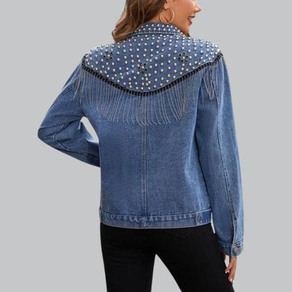 Dames Jeansjack met Parels – Denim Spijkerjasje, Casual en Feest