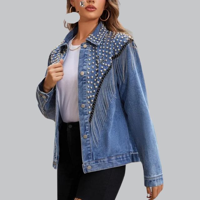 Dames Jeansjack met Parels – Denim Spijkerjasje, Casual en Feest
