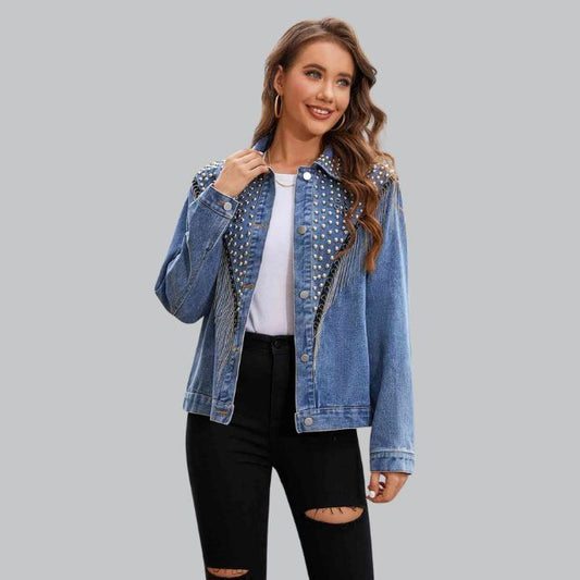 Dames Jeansjack met Parels – Denim Spijkerjasje, Casual en Feest