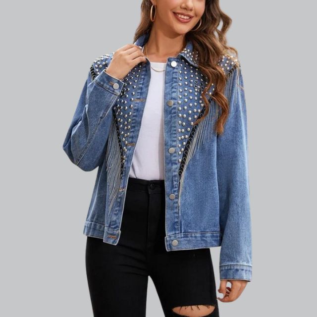 Dames Jeansjack met Parels – Denim Spijkerjasje, Casual en Feest