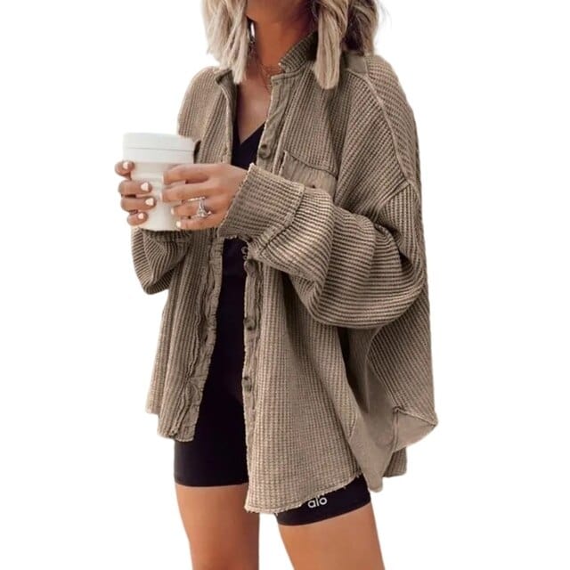 Dames Ribfluwelen Knoopjas – Corduroy, met knoopsluiting, casual tussenjas voor herfst