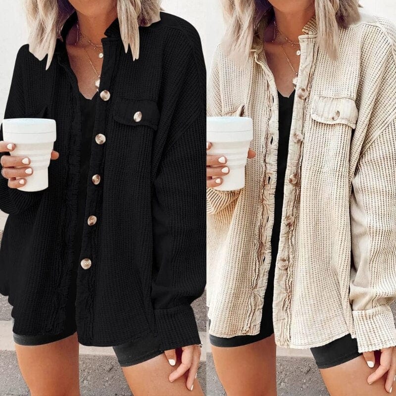 Dames Ribfluwelen Knoopjas – Corduroy, met knoopsluiting, casual tussenjas voor herfst