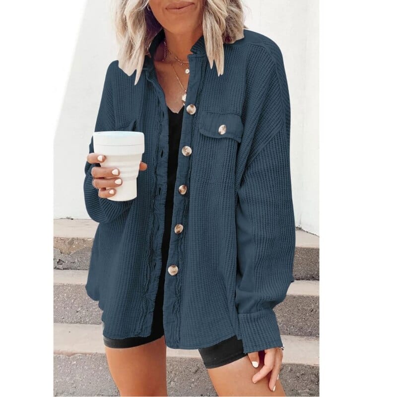 Dames Ribfluwelen Knoopjas – Corduroy, met knoopsluiting, casual tussenjas voor herfst