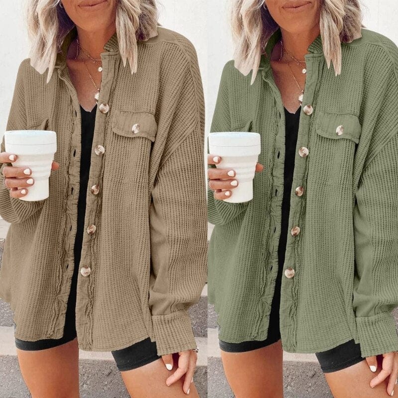 Dames Ribfluwelen Knoopjas – Corduroy, met knoopsluiting, casual tussenjas voor herfst