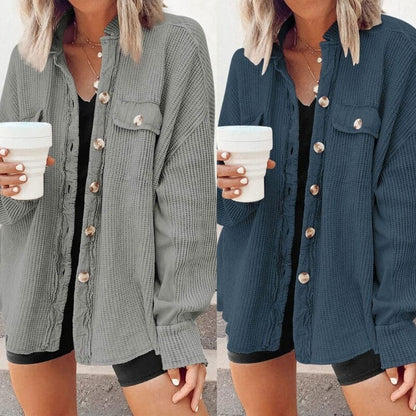 Dames Ribfluwelen Knoopjas – Corduroy, met knoopsluiting, casual tussenjas voor herfst