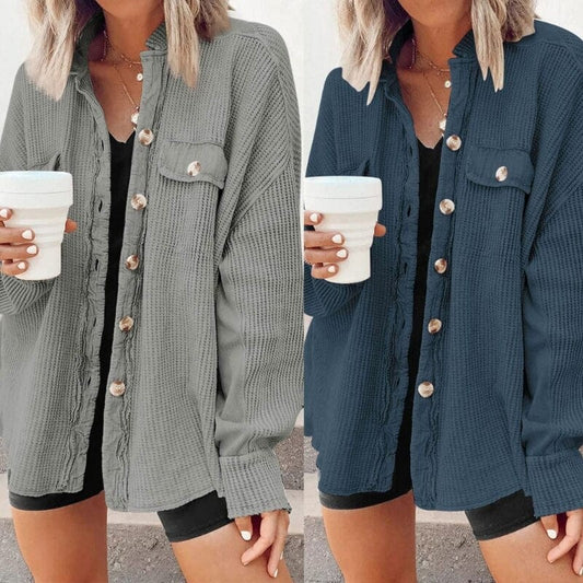 Dames Ribfluwelen Knoopjas – Corduroy, met knoopsluiting, casual tussenjas voor herfst