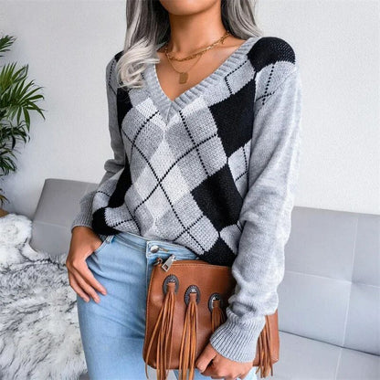 Dames Basic V-hals Gebreide Trui – Lange Mouwen, Effen, Casual Pullover voor Herfst/Winter
