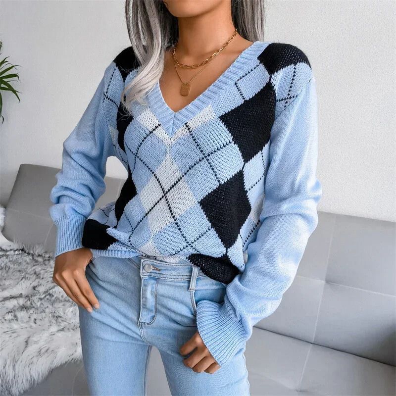 Dames Basic V-hals Gebreide Trui – Lange Mouwen, Effen, Casual Pullover voor Herfst/Winter