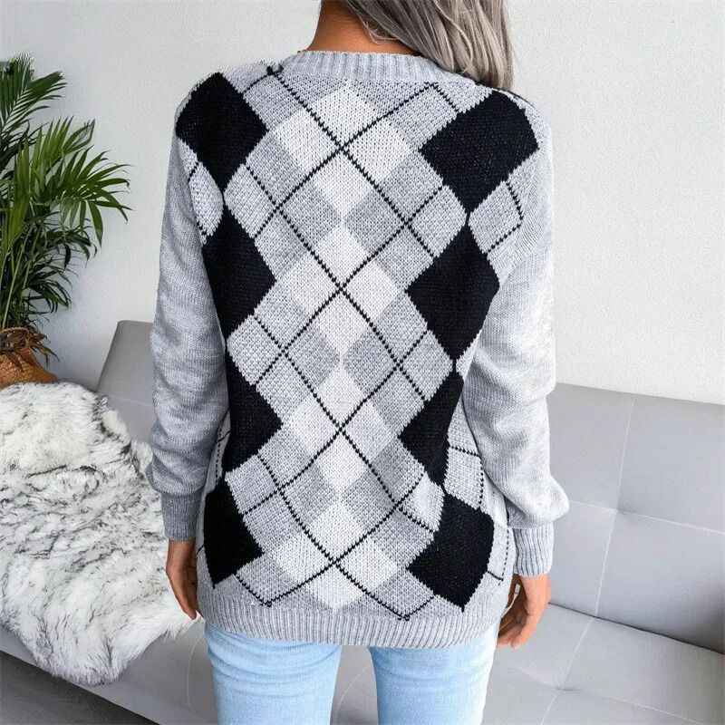 Dames Basic V-hals Gebreide Trui – Lange Mouwen, Effen, Casual Pullover voor Herfst/Winter
