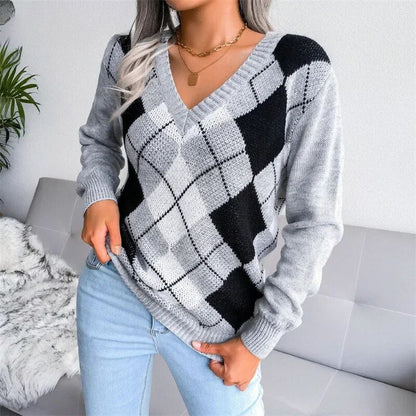 Dames Basic V-hals Gebreide Trui – Lange Mouwen, Effen, Casual Pullover voor Herfst/Winter
