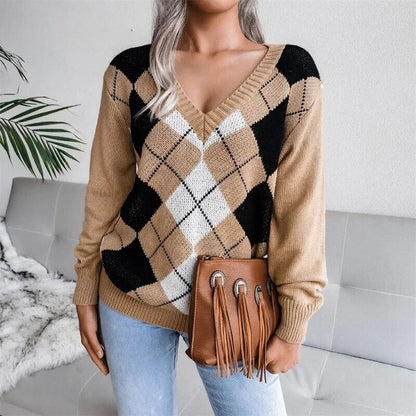 Dames Basic V-hals Gebreide Trui – Lange Mouwen, Effen, Casual Pullover voor Herfst/Winter