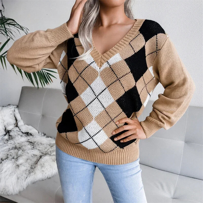 Dames Basic V-hals Gebreide Trui – Lange Mouwen, Effen, Casual Pullover voor Herfst/Winter